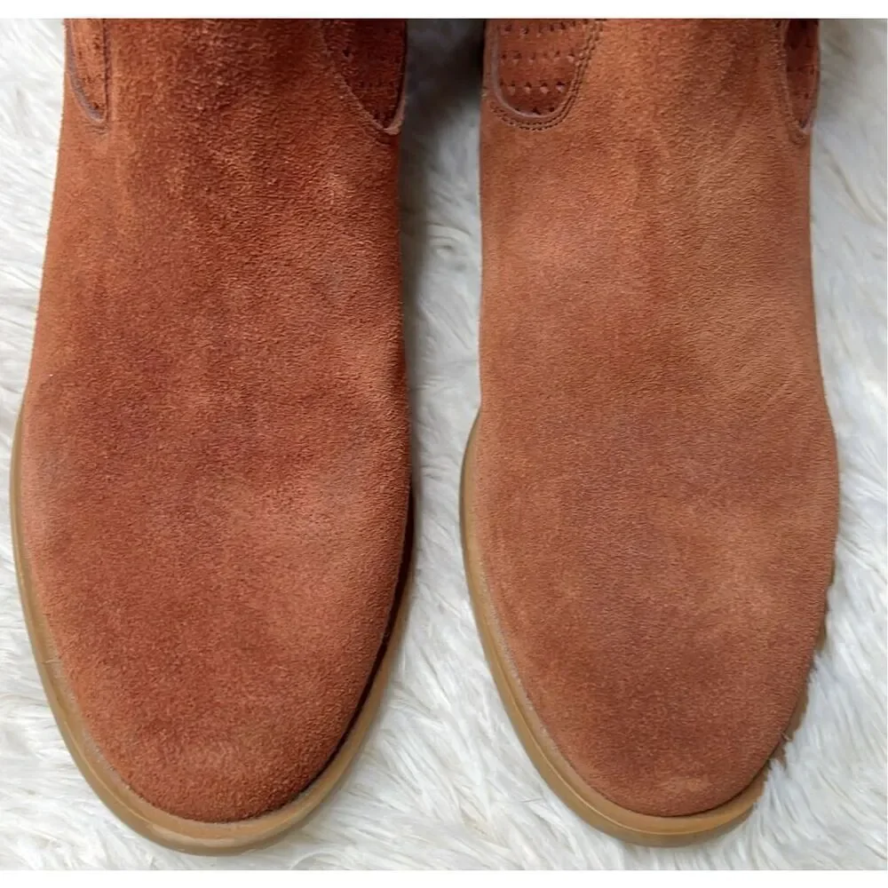 Sundance Magnolia Ankle Boots 38 - 7.5 Rust Suede Leather Perforated Booties